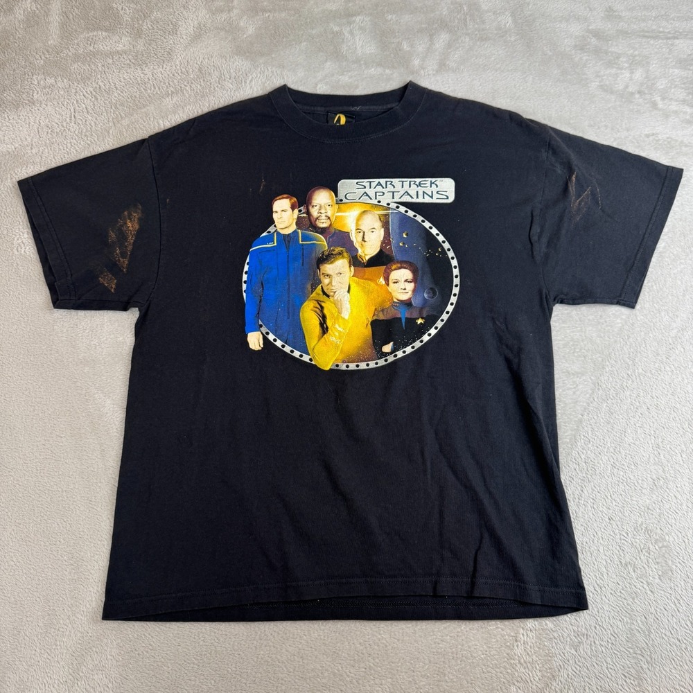 VTG‎ Star Trek Captains Experience Las Vegas Shirt Mens L Black Preowned Stain